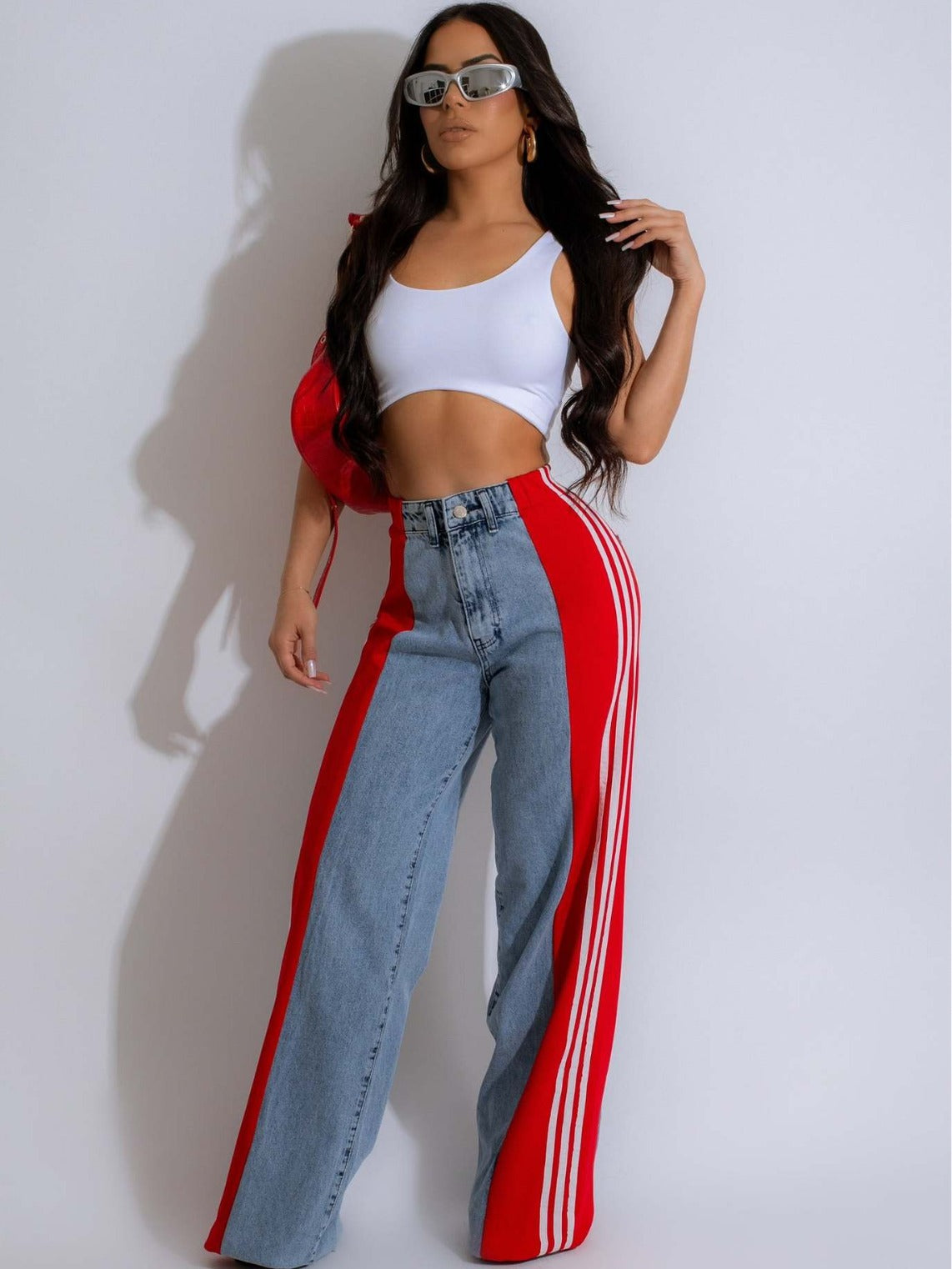 Ava High-Waist Contrast Wide-Leg Jeans