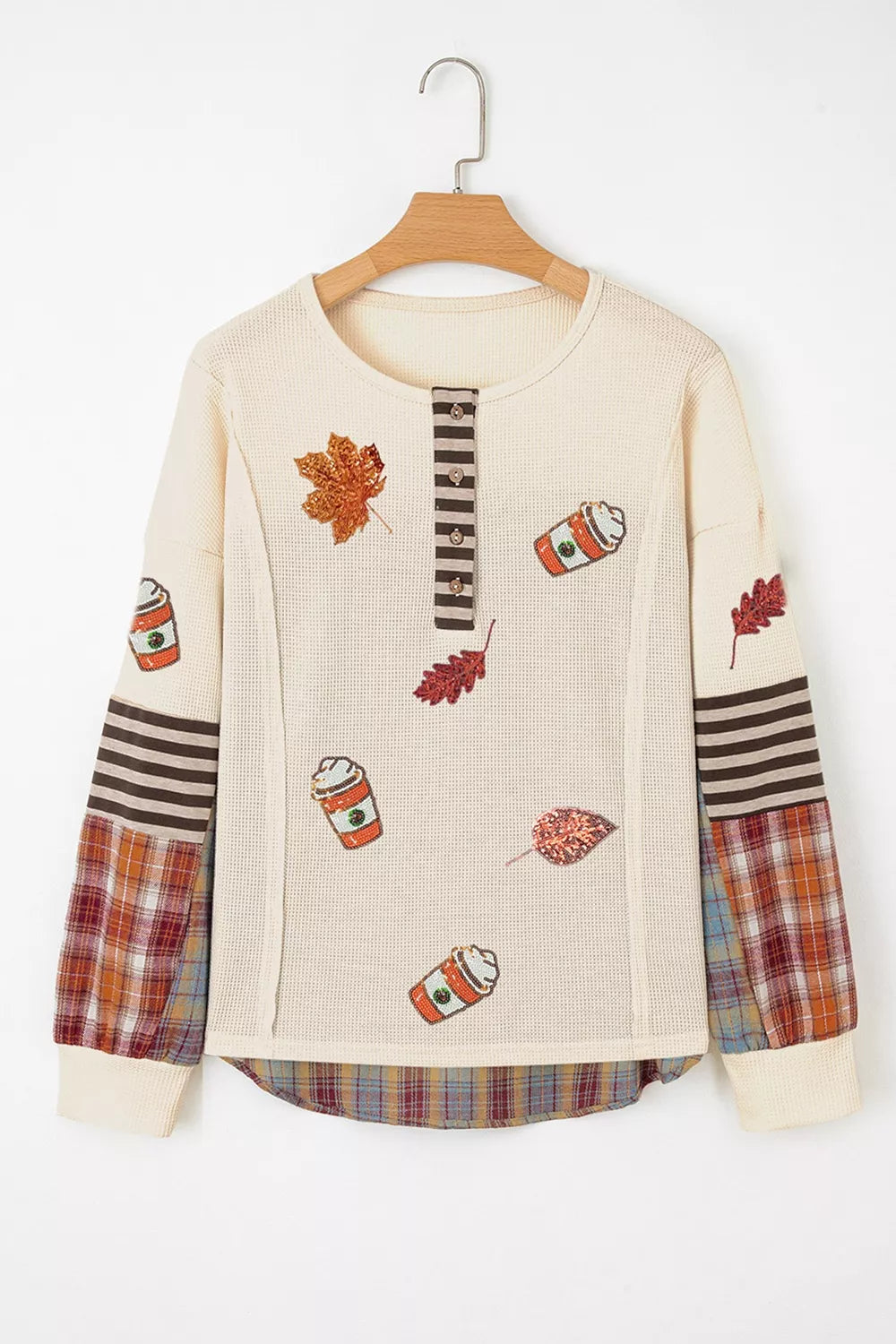 Sequin Autumn Leaf & Coffee Cup Waffle Knit Top – Mayce Halloween Edit