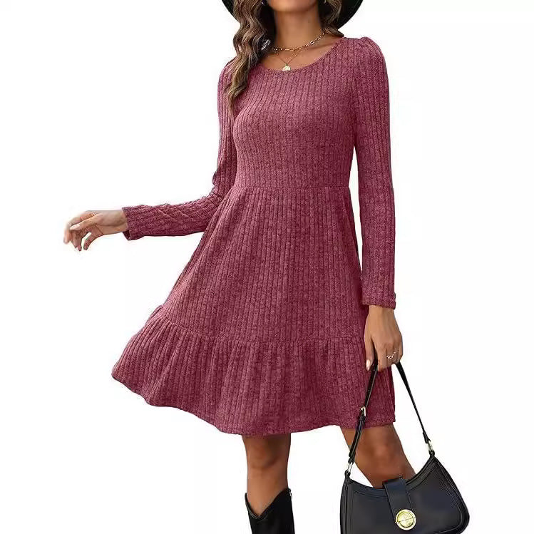 Striped Knit Sweater Dress – Midi A-Line