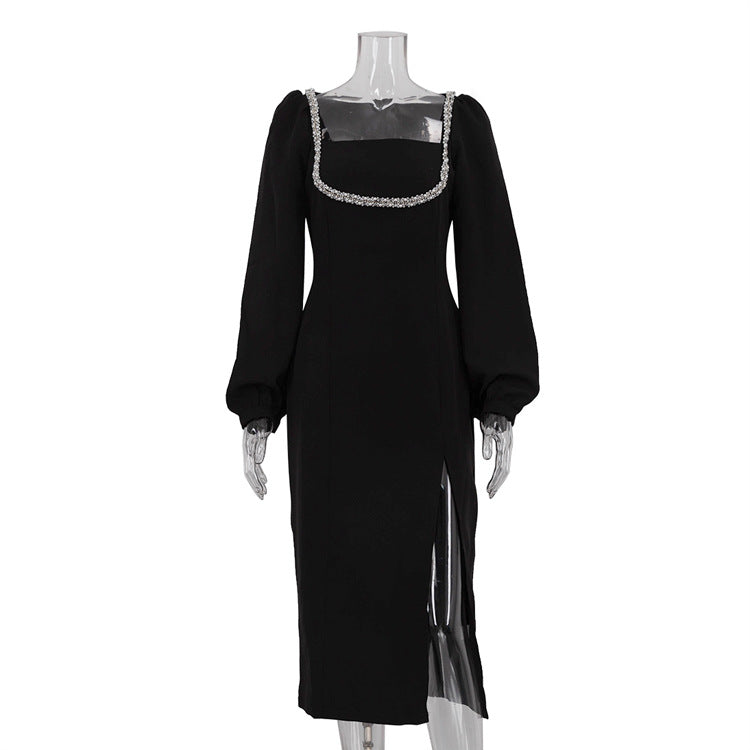 Celestia Crystal-Detail Black Dress