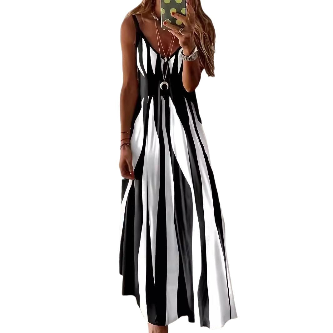 Striped Elegance Maxi Elbise