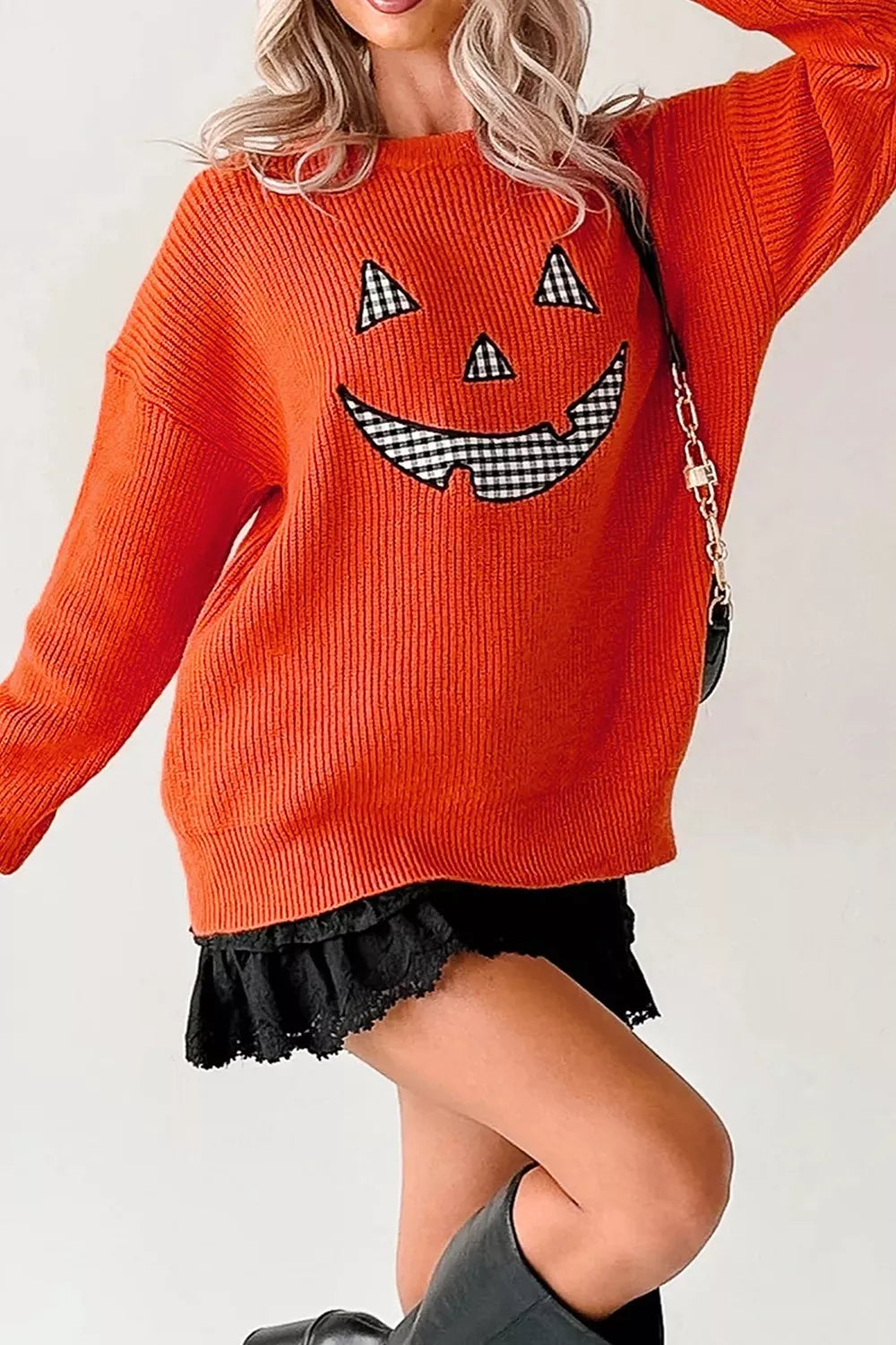 Drop Shoulder Long Sleeve Round Neck Halloween Sweater – Mayce Halloween Edit