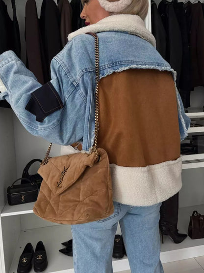 Avery Raw Hem Sherpa-Lined Denim Jacket