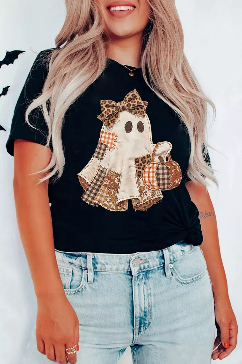 Full Size Halloween Ghost Applique Short Sleeve T-Shirt Plus Size – Mayce Halloween Edit