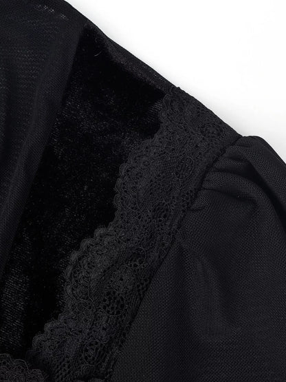 Lace Trim Velvet Sheer Sleeve Blouse – Mayce Halloween Edit