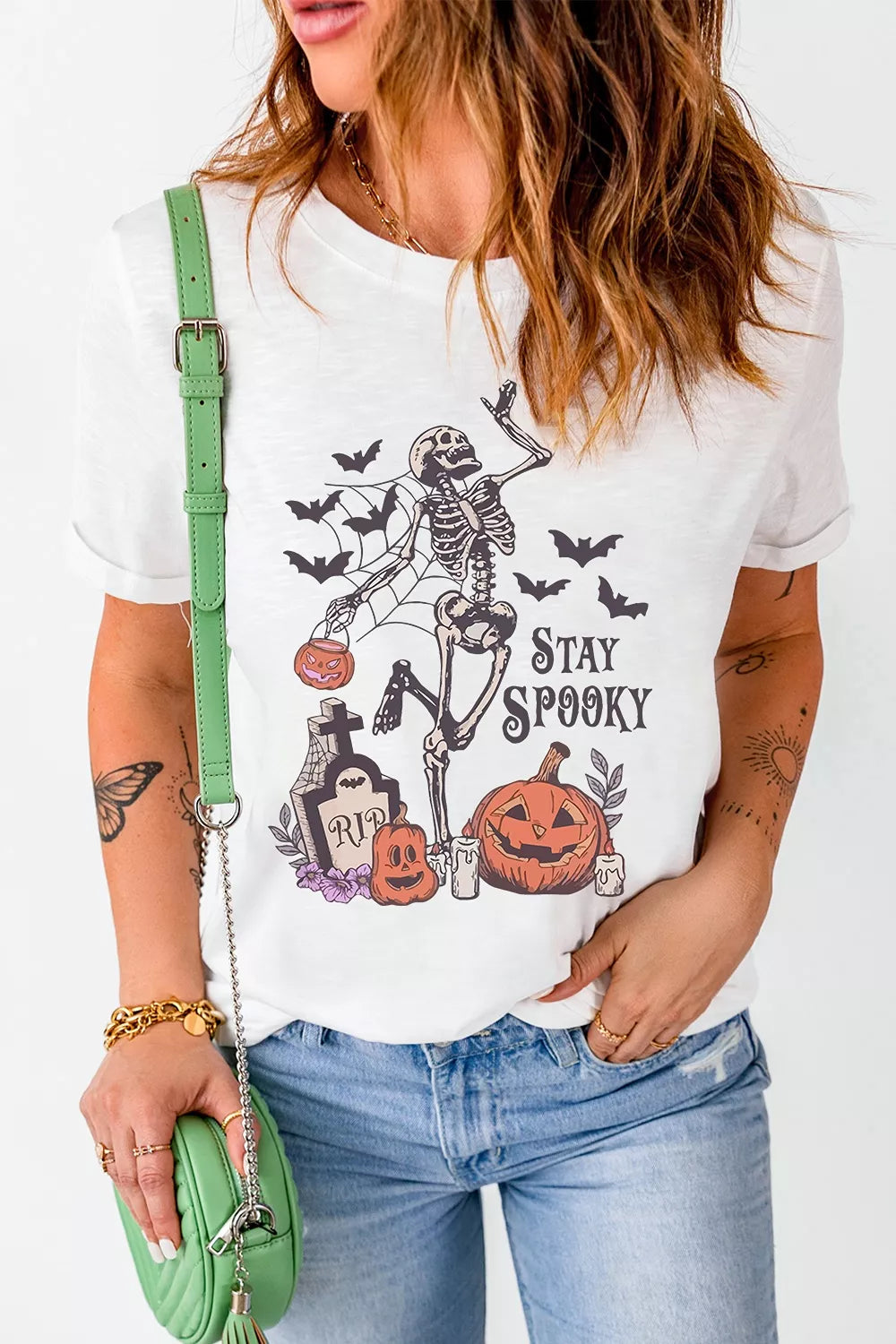 Full Size Skull Pumpkin Face STAY SPOOKY Graphic Halloween T-Shirt Plus Size – Mayce Halloween Edit