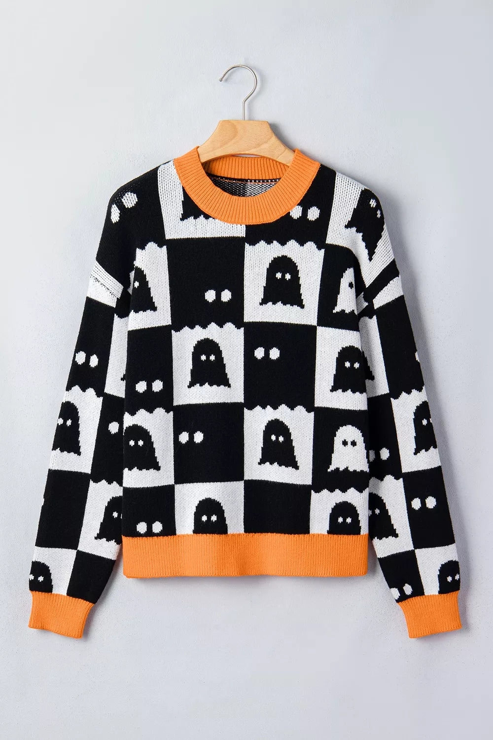 Halloween Ghost Pattern Checkerboard Sweater – Mayce Halloween Edit