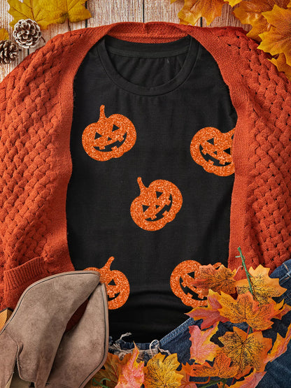 Glittering Pumpkin Face Crew-Neck Halloween T-Shirt – Mayce Halloween Edit