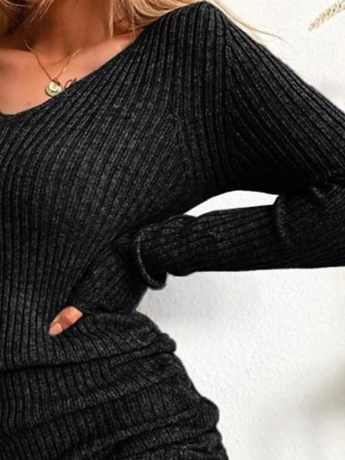 Colette Ribbed Drawstring Bodycon Sweater Dress by Mayce Elegante — product image 27