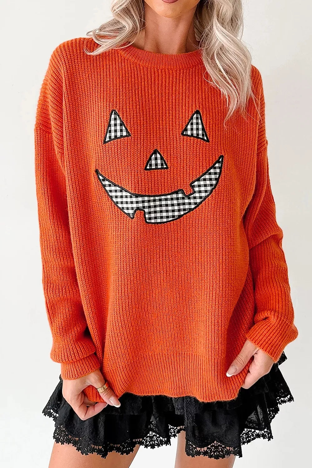 Drop Shoulder Long Sleeve Round Neck Halloween Sweater – Mayce Halloween Edit