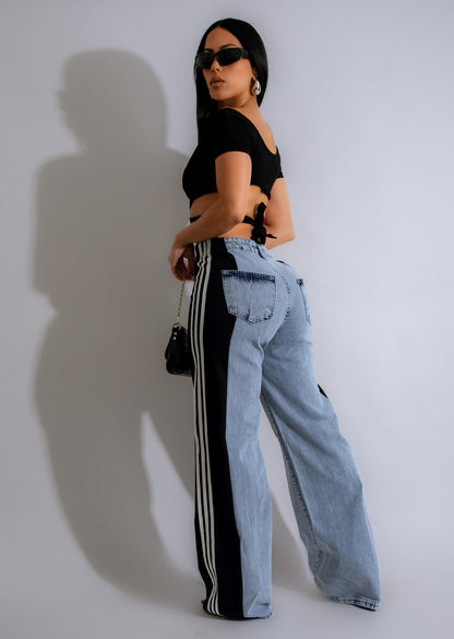 Ava High-Waist Contrast Wide-Leg Jeans