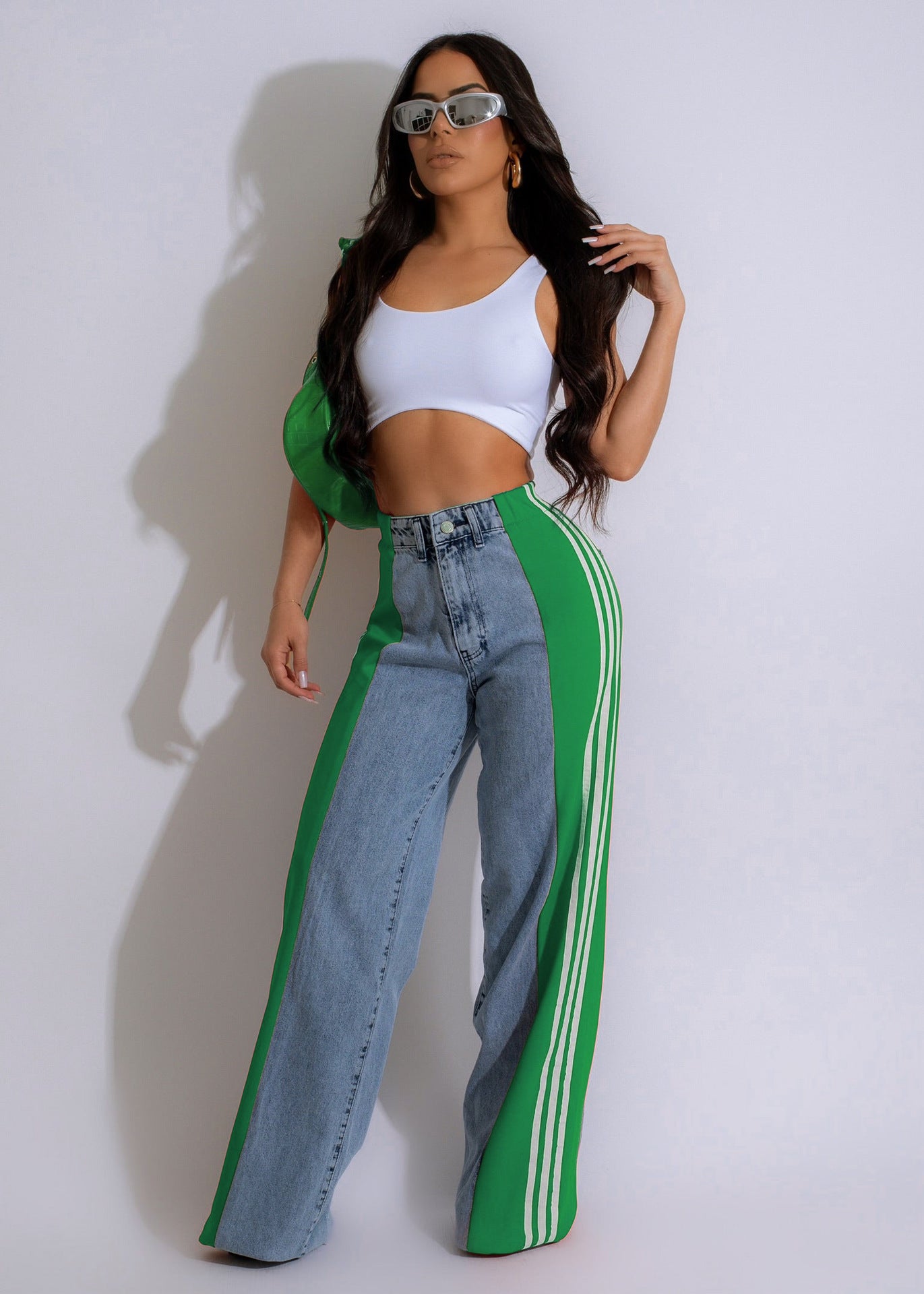 Ava High-Waist Contrast Wide-Leg Jeans