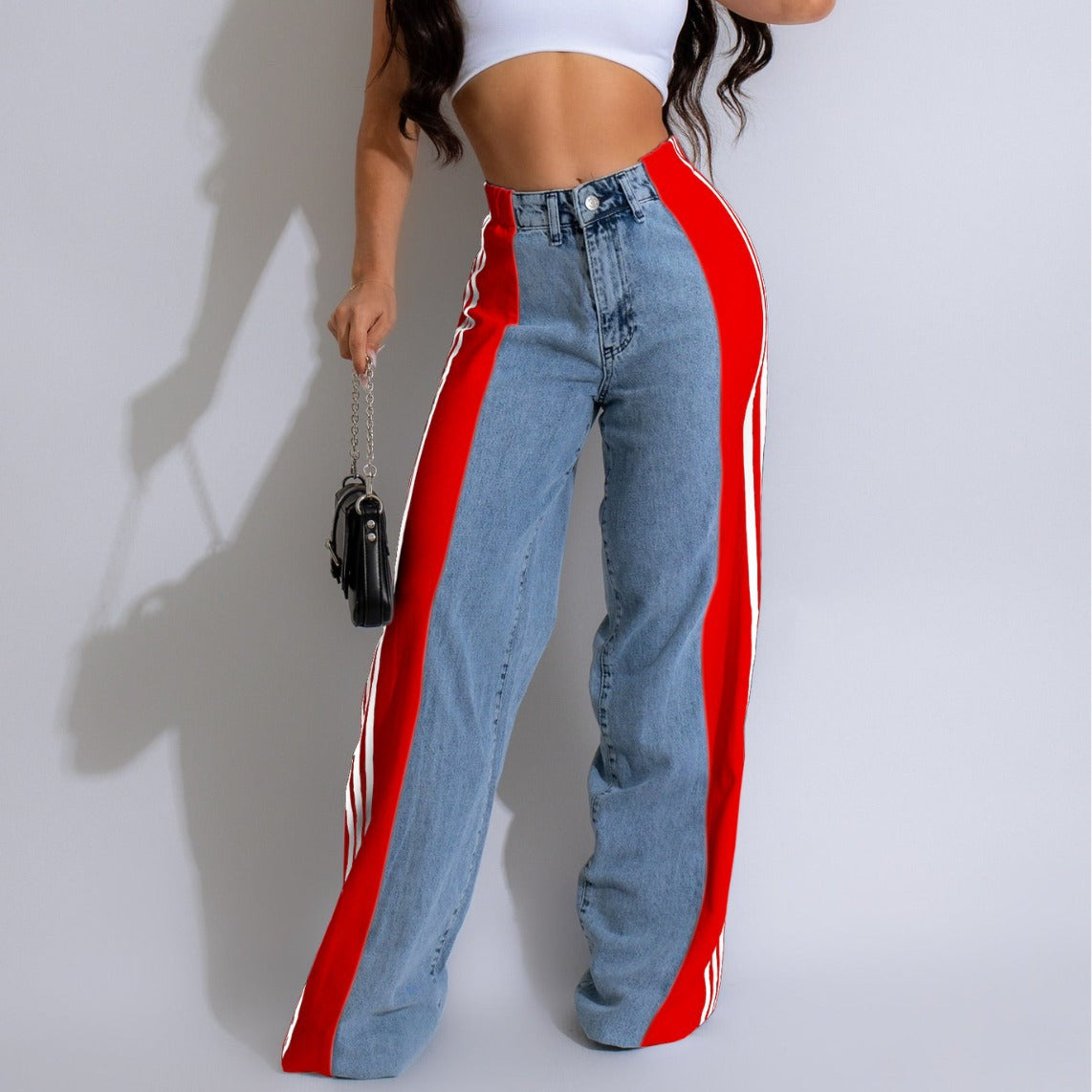 Ava High-Waist Contrast Wide-Leg Jeans