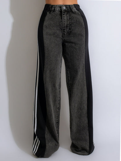 Ava High-Waist Contrast Wide-Leg Jeans