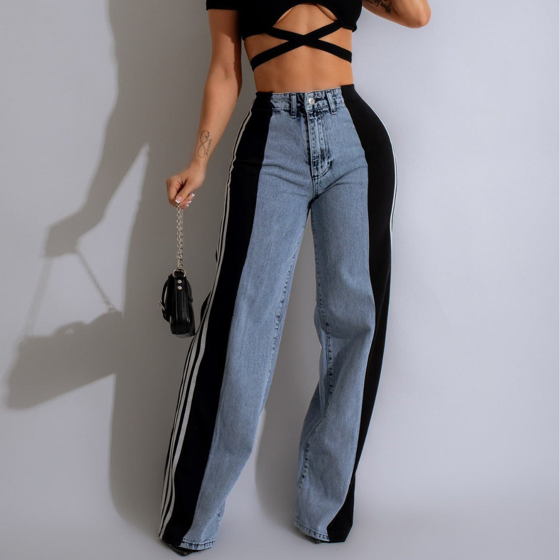 Ava High-Waist Contrast Wide-Leg Jeans