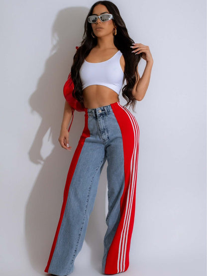 Ava High-Waist Contrast Wide-Leg Jeans