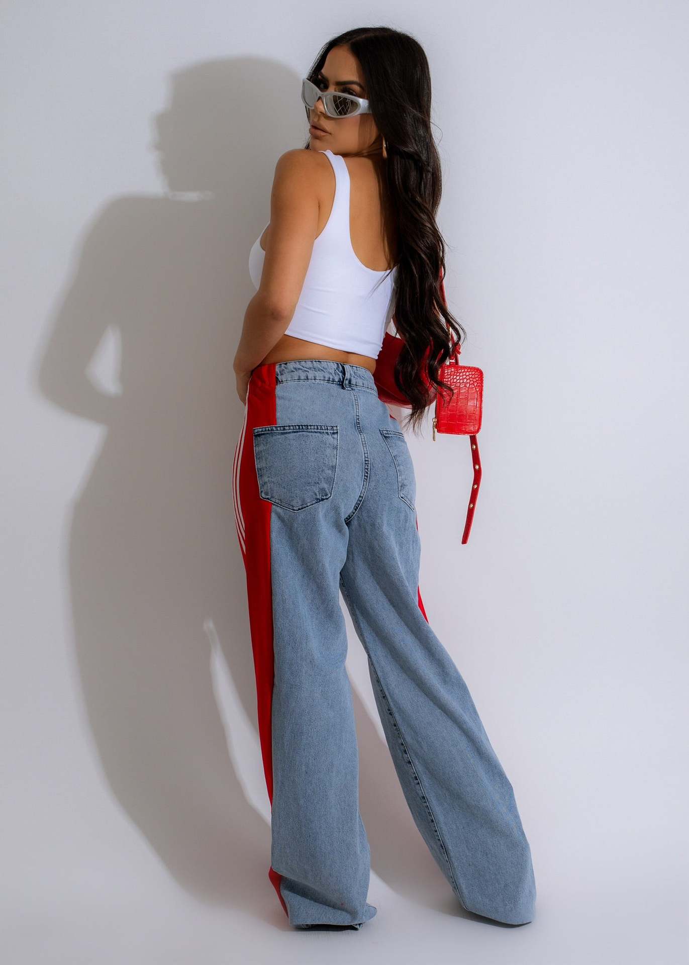 Ava High-Waist Contrast Wide-Leg Jeans