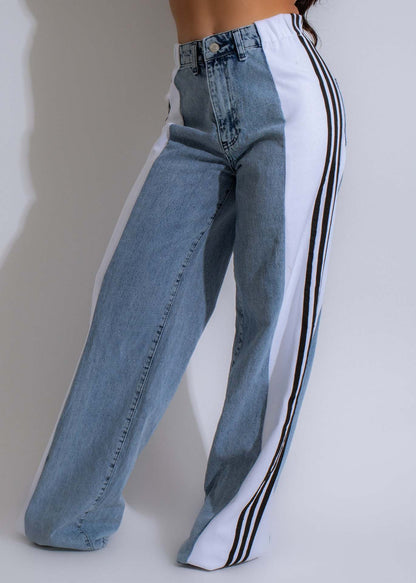Ava High-Waist Contrast Wide-Leg Jeans