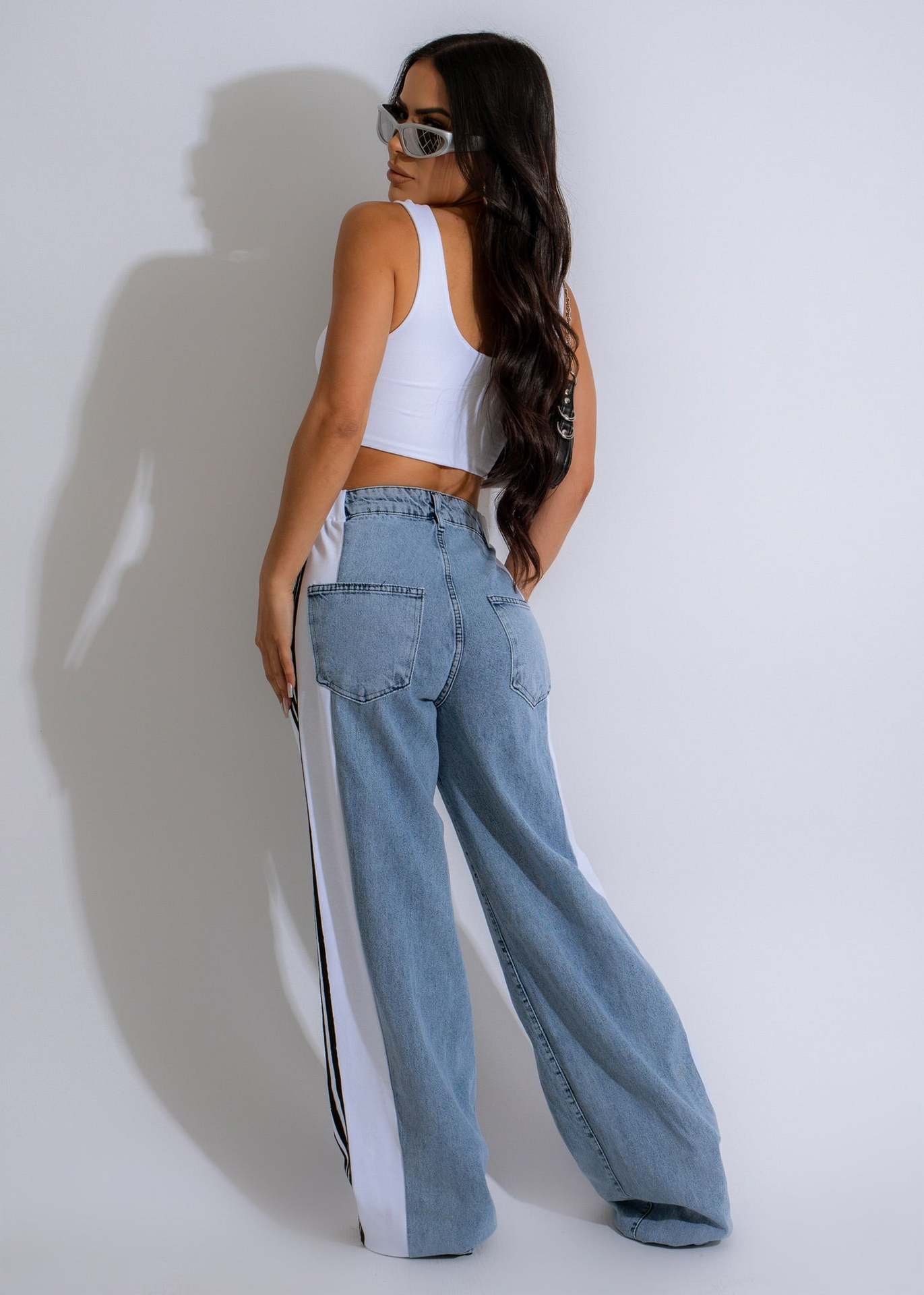 Ava High-Waist Contrast Wide-Leg Jeans