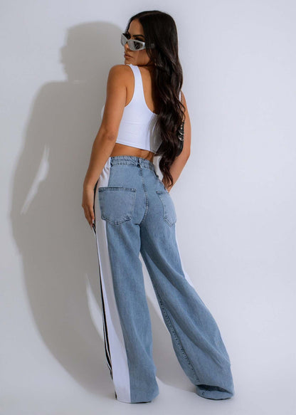 Ava High-Waist Contrast Wide-Leg Jeans