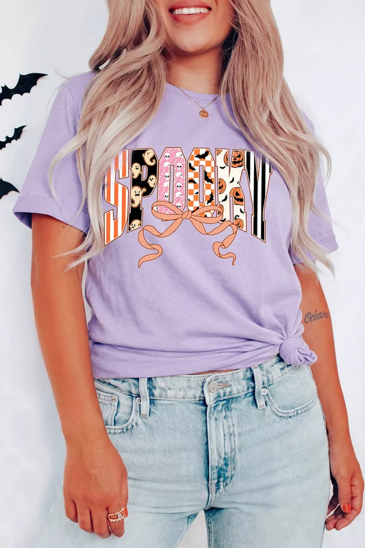 Halloween Spooky Letter Graphic Round Neck Casual T-Shirt – Mayce Halloween Edit