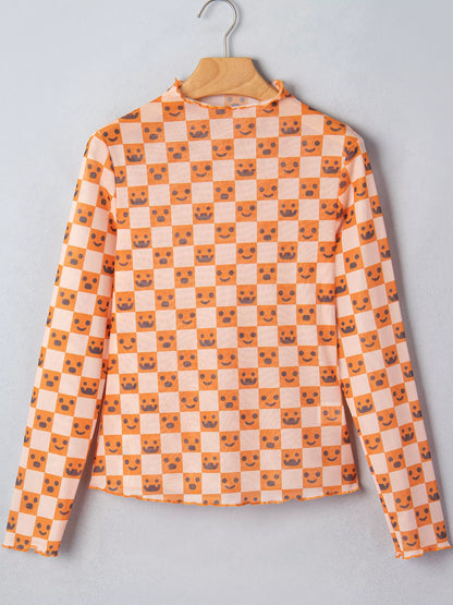 Abstract Halloween Pattern Long Sleeve Mock Neck Blouse – Mayce Halloween Edit