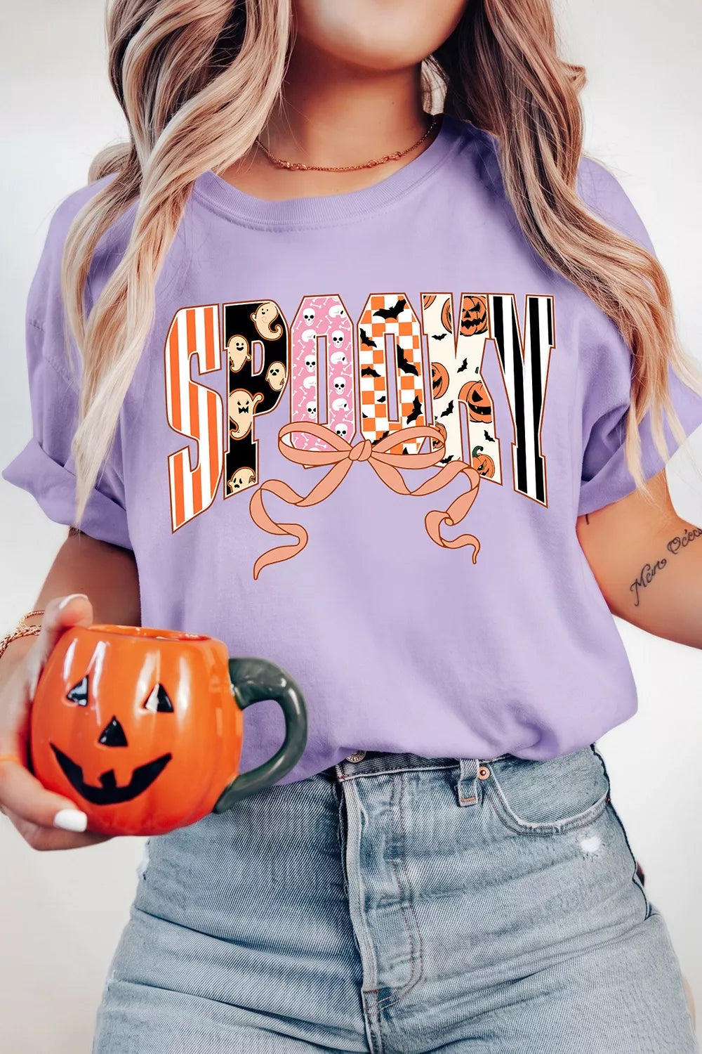 Halloween Spooky Letter Graphic Round Neck Casual T-Shirt – Mayce Halloween Edit