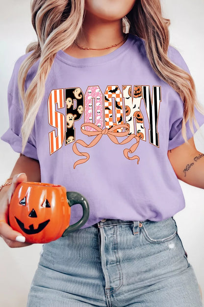 Halloween Spooky Letter Graphic Round Neck Casual T-Shirt – Mayce Halloween Edit
