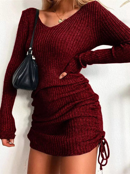Colette Ribbed Drawstring Bodycon Sweater Dress by Mayce Elegante — product image 16
