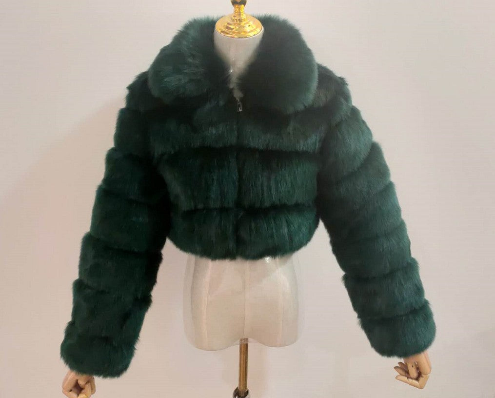 Mayce Elegante™ | Short-Cut Crop Faux Fur Jacket
