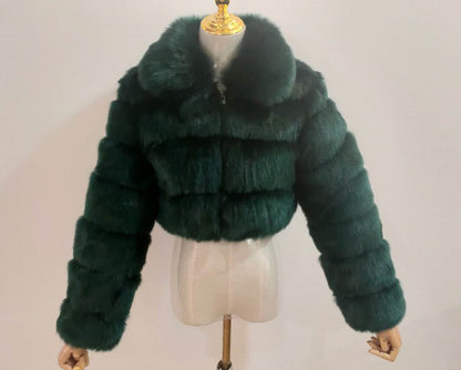 Mayce Elegante™ | Short-Cut Crop Faux Fur Jacket