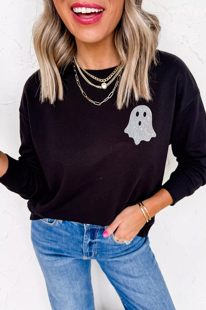 Round Neck Ghost Print Regular Fit Graphic Long Sleeve T-Shirt – Mayce Halloween Edit