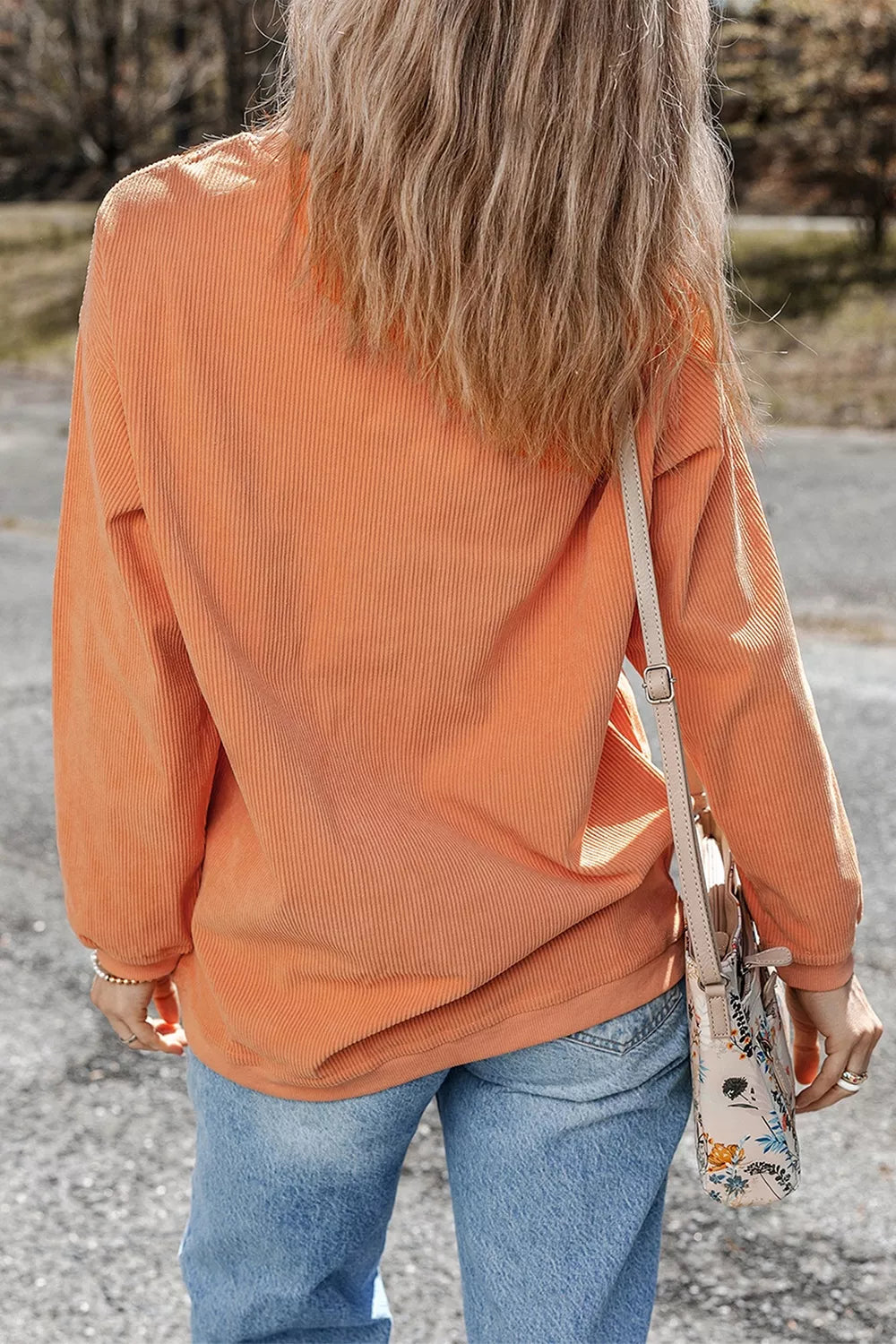 Patchwork Pumpkin Graphic Corded Ribbed Round Neck Tunic Sweatshirt – Mayce Halloween Edit