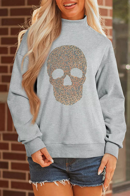 Halloween Rhinestone Skull Graphic Mock Neck Baggy Pullover Sweatshirt – Mayce Halloween Edit