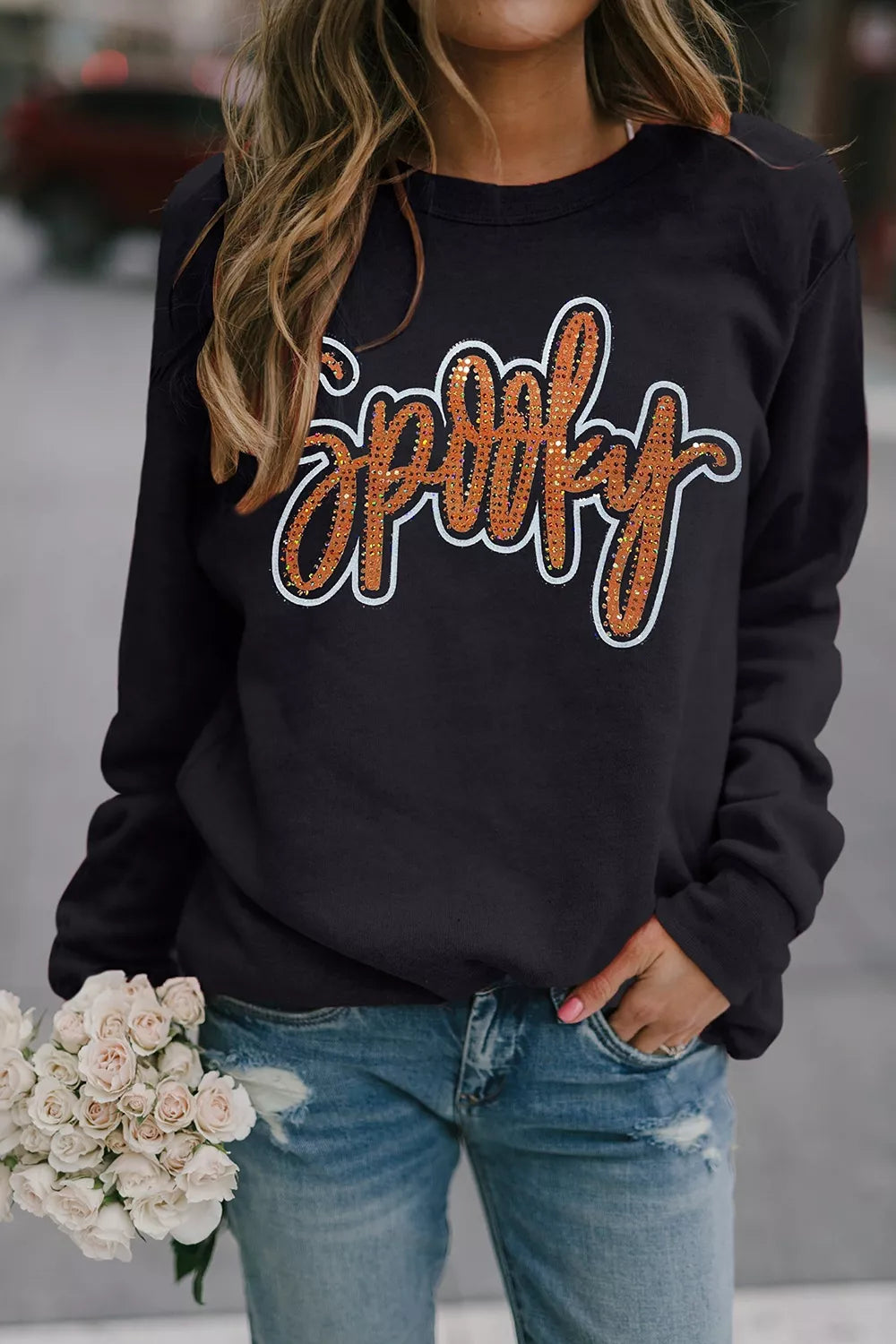 Spooky Rhinestone Drop Shoulder Sweatshirt – Mayce Halloween Edit