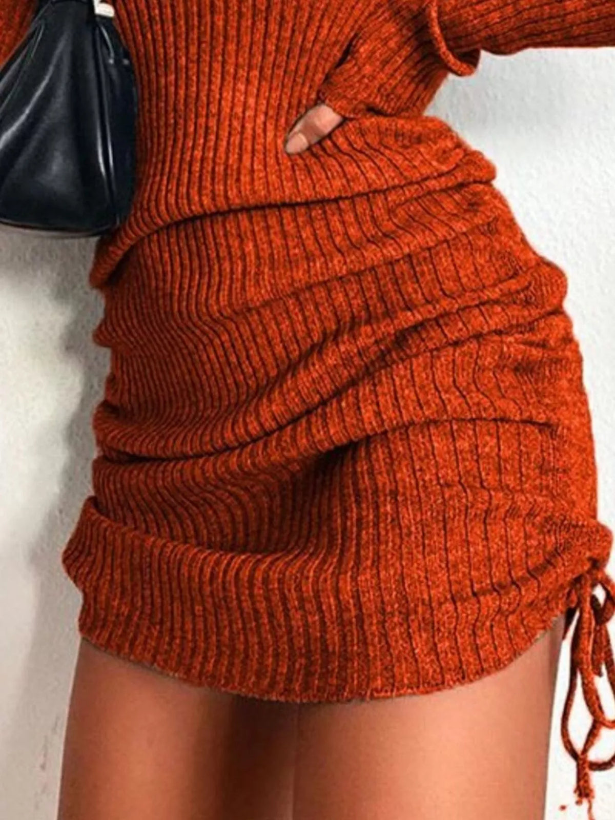 Colette Ribbed Drawstring Bodycon Sweater Dress by Mayce Elegante — product image 3
