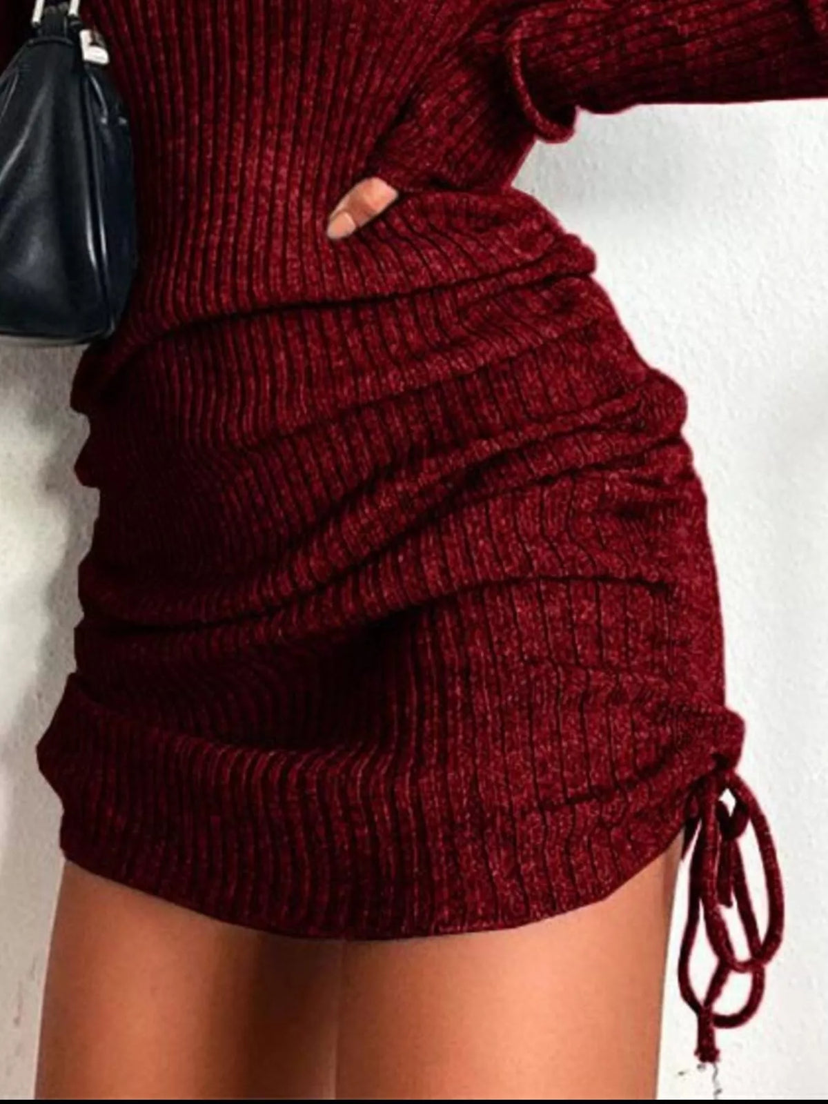 Colette Ribbed Drawstring Bodycon Sweater Dress by Mayce Elegante — product image 17