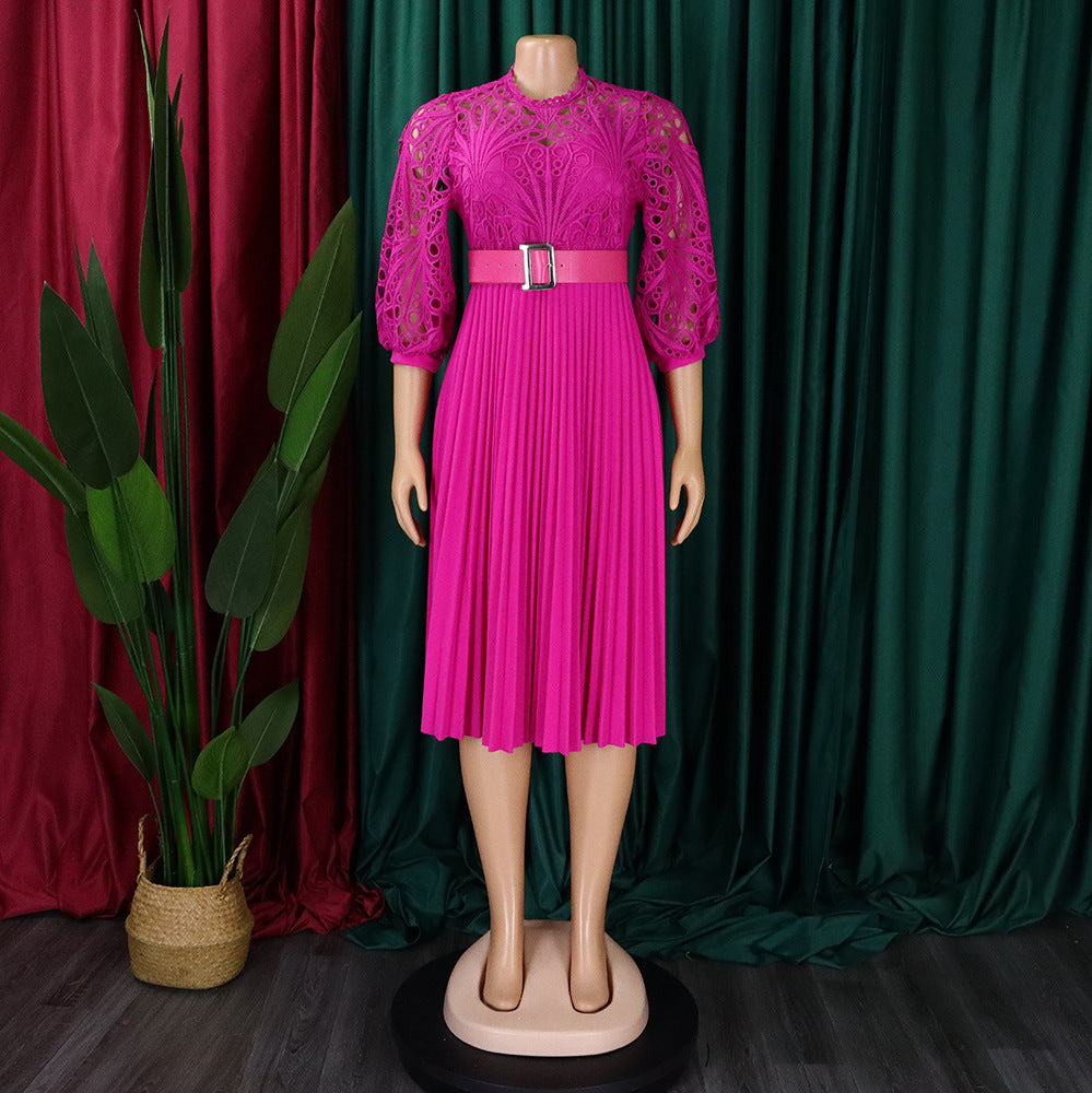 Lace Pleated Midi Dress – Scarlett