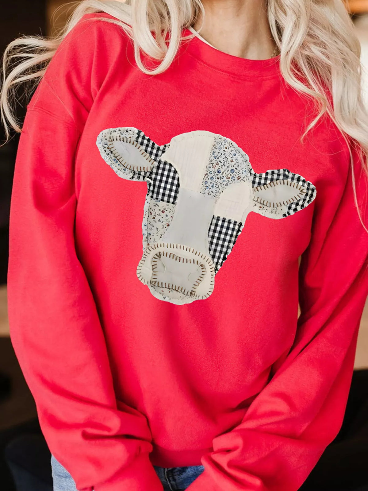 Western Patchwork Cow Drop Shoulder Sweatshirt – Mayce Halloween Edit