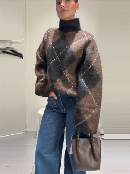 Simple Luxury: Oversized Argyle Knit Sweater