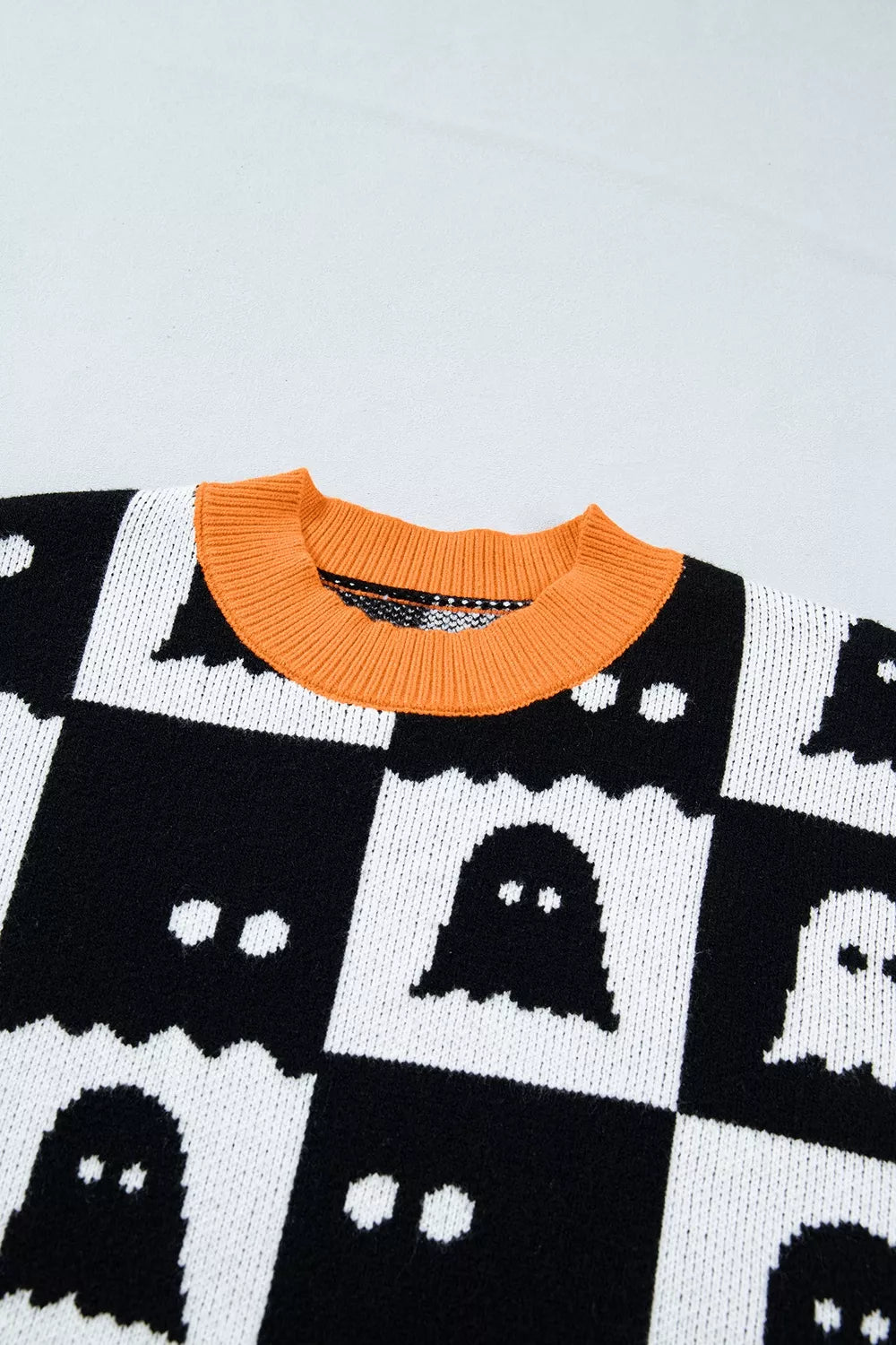 Halloween Ghost Pattern Checkerboard Sweater – Mayce Halloween Edit