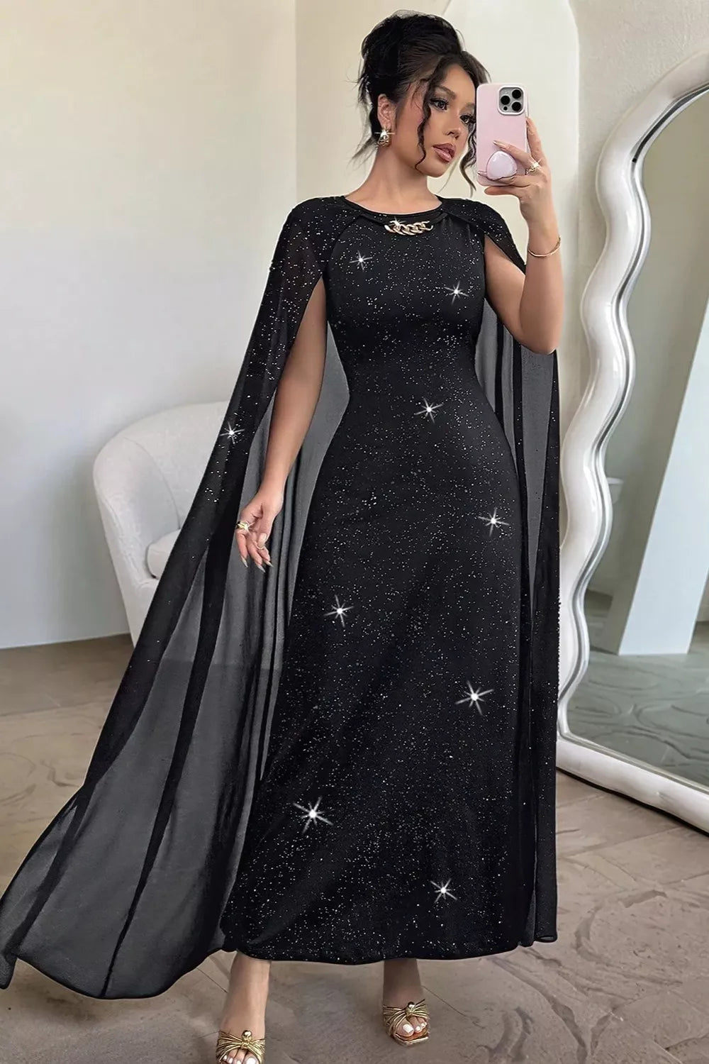 Glitter Cape-Sleeve Maxi Dress – Mayce Halloween Edit