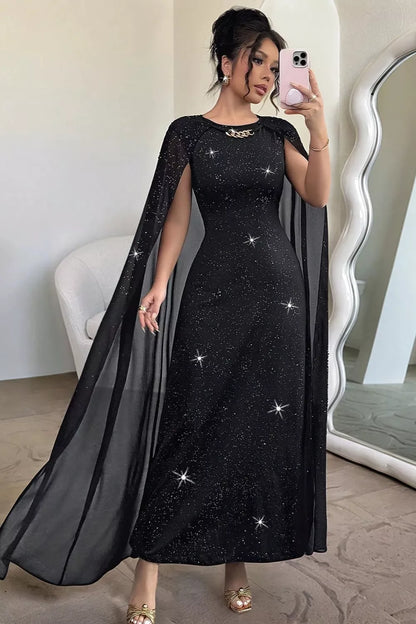 Glitter Cape-Sleeve Maxi Dress – Mayce Halloween Edit