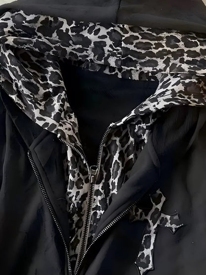 Gothic Cross Leopard Lined Zip-Up Hoodie – Mayce Halloween Edit