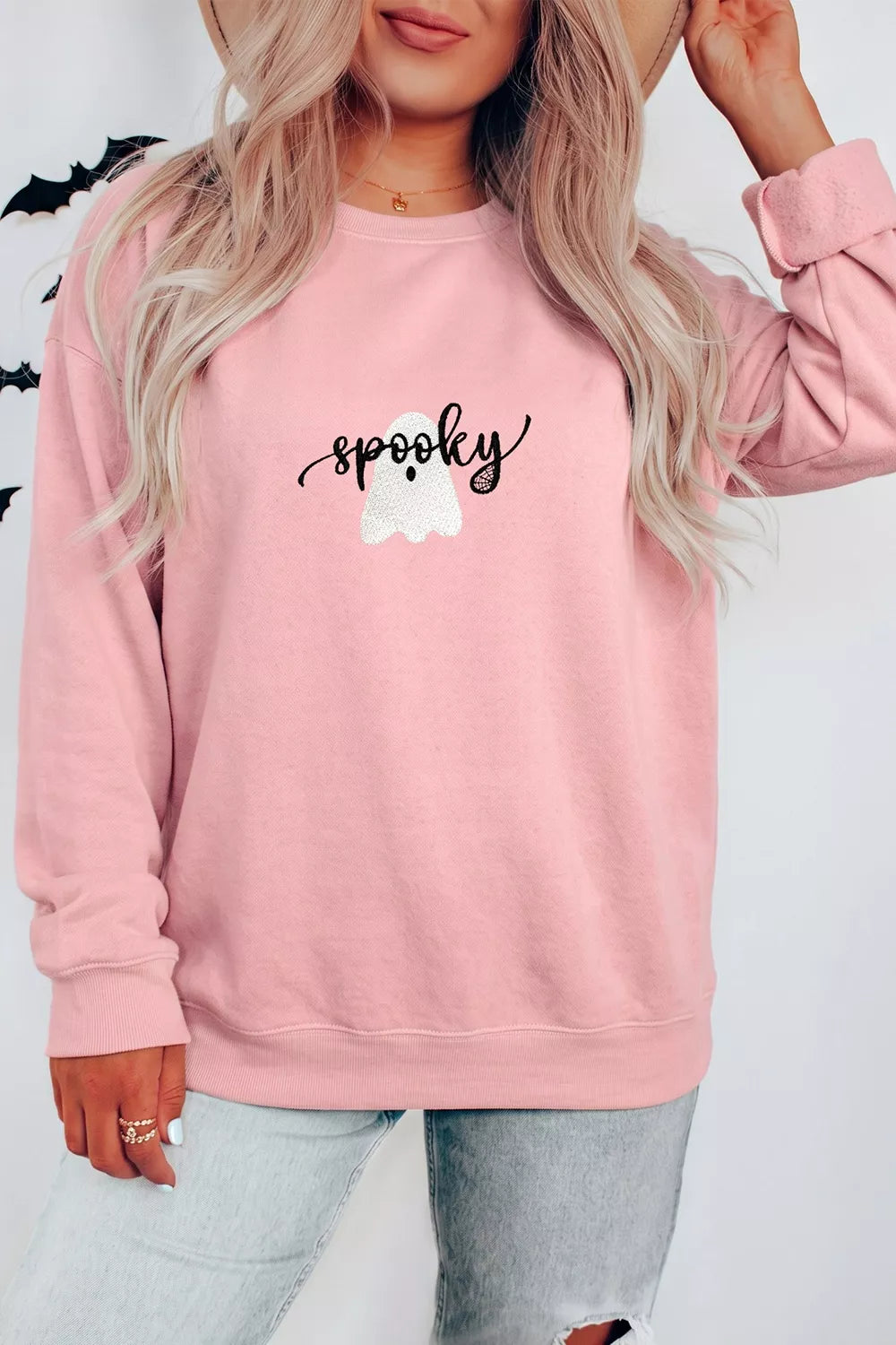 Halloween Ghost Graphic Round Neck Sweatshirt – Mayce Halloween Edit