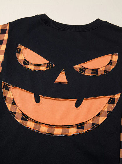 Patchwork Plaid Pumpkin Face Long Sleeve Top – Mayce Halloween Edit