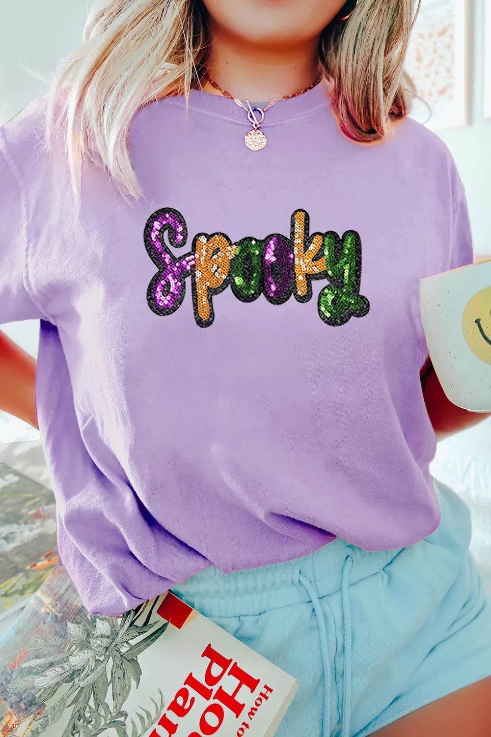 Full Size Spooky Sequin Letter Patched Cotton Blend T-Shirt Plus Size – Mayce Halloween Edit