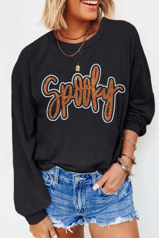 Spooky Rhinestone Drop Shoulder Sweatshirt – Mayce Halloween Edit