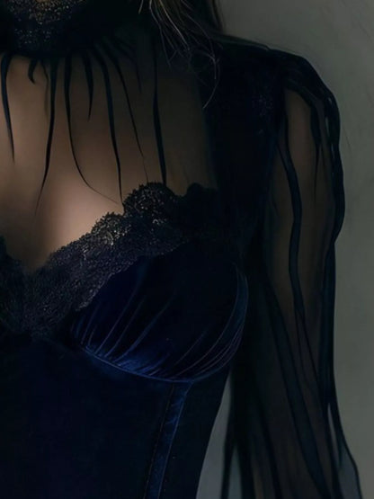 Lace Trim Velvet Sheer Sleeve Blouse – Mayce Halloween Edit