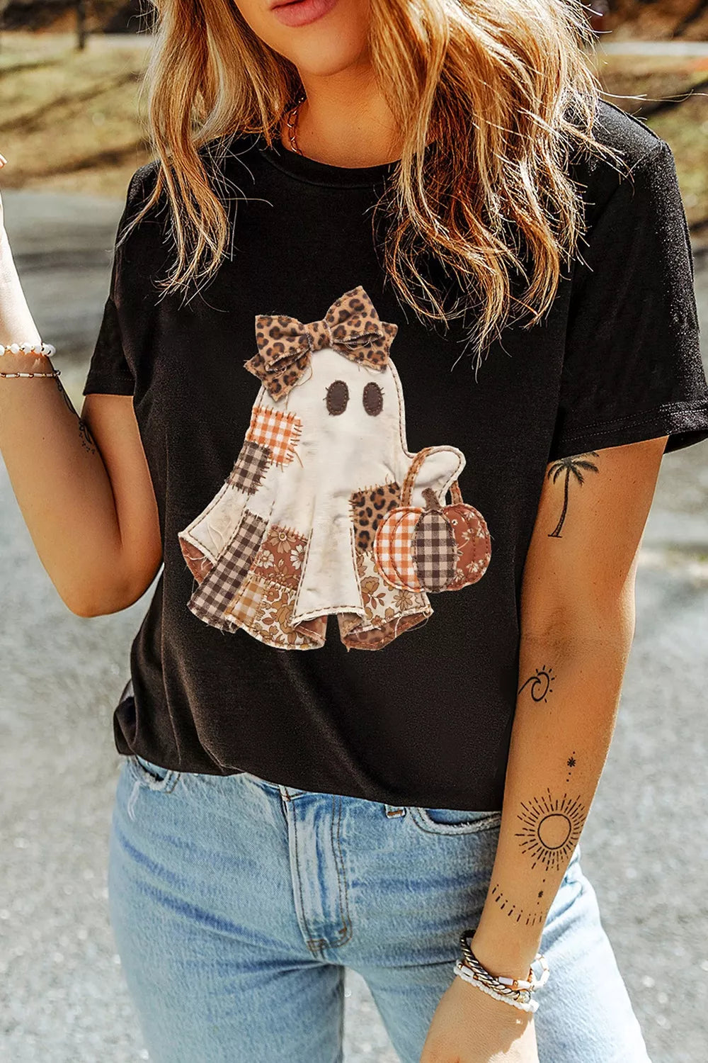 Full Size Halloween Ghost Applique Short Sleeve T-Shirt Plus Size – Mayce Halloween Edit
